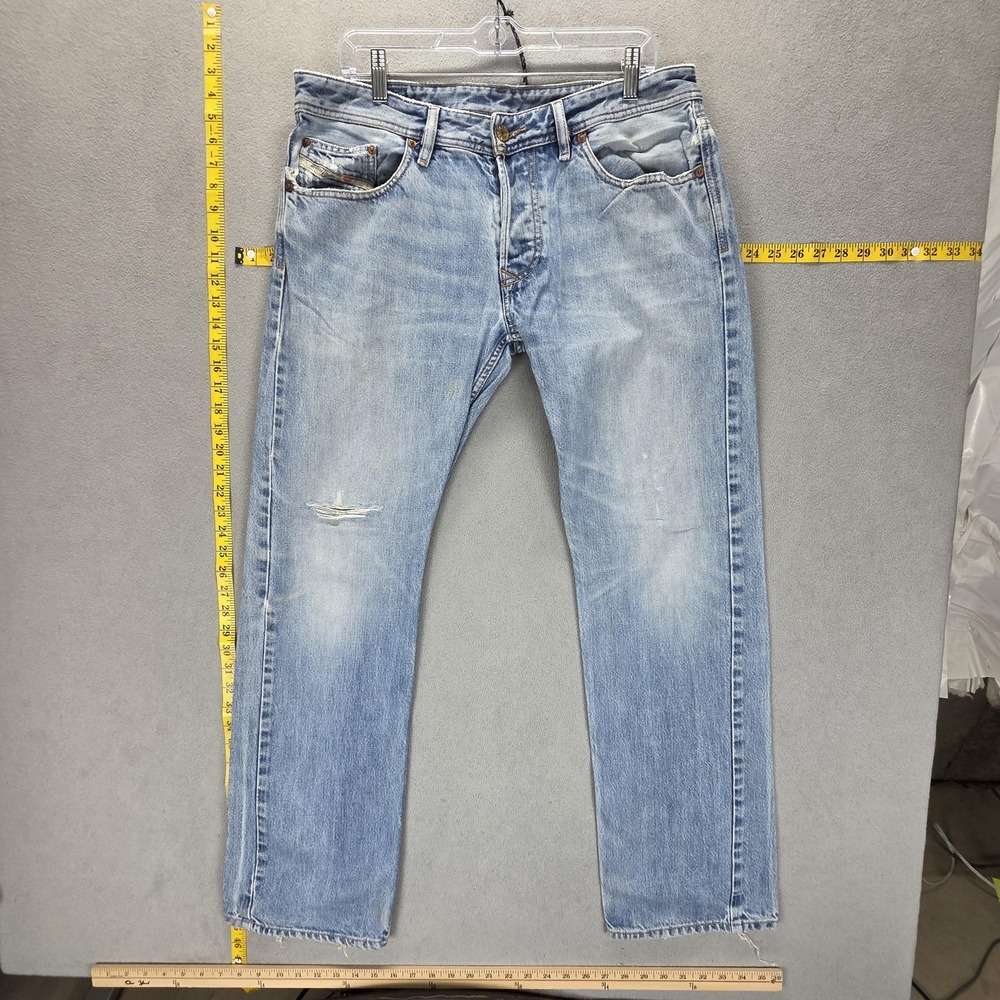 Diesel Jeans Mens 33x32 Blue Larkee Regular Straight Light Wash Button Fly 0073P
